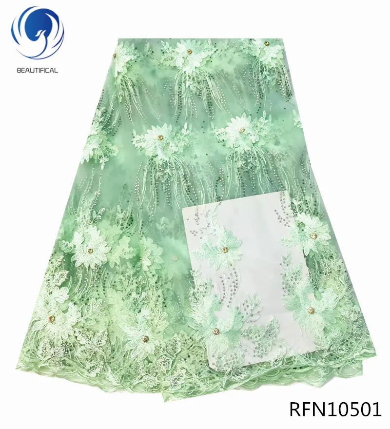 

BEAUTIFICAL nigerian tulle lace with beads lace with rhinestone lace african fabric flowers pattern for party 5yards/lot RFN105