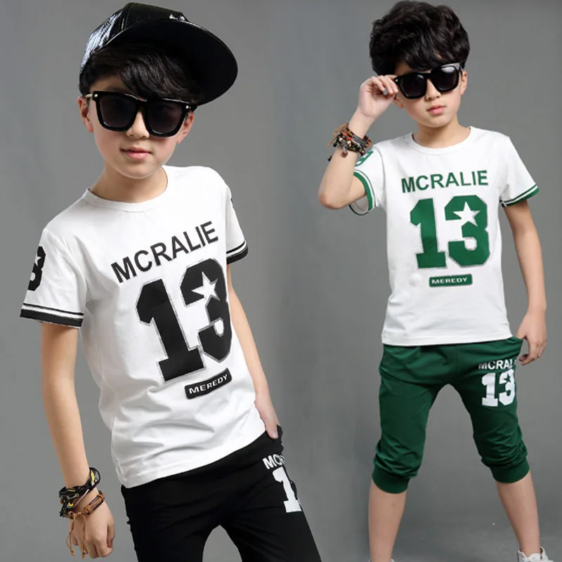 2015 New Fashion Cool Summer Big Boy Simple Number 13 Clothing Set Kids