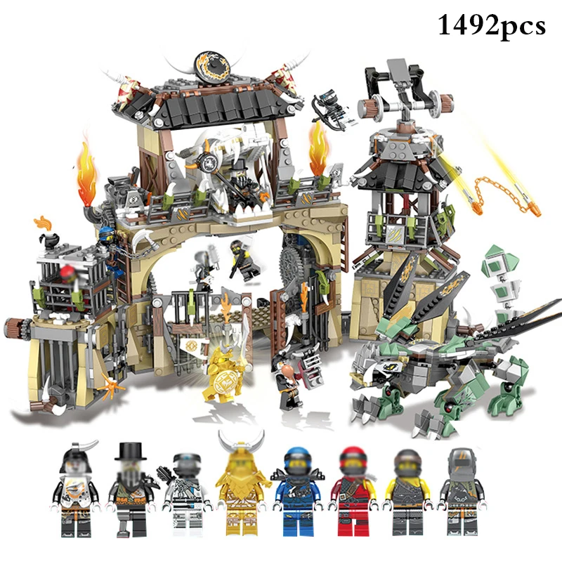 

1492PCS Ninjagoed Heavy Dragon Base Camp Castle Building Blocks Compatible Brand Technic Ninja Figures Bricks Children Toys Gift