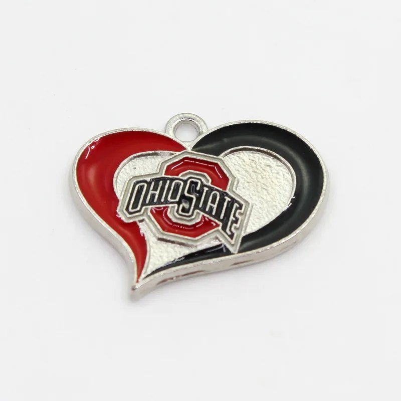 

New Arrival 10pcs OHIO State College Football Team Heart Dangle Charms Hanging Charm DIY Bracelet Necklace Pendants Jewelry