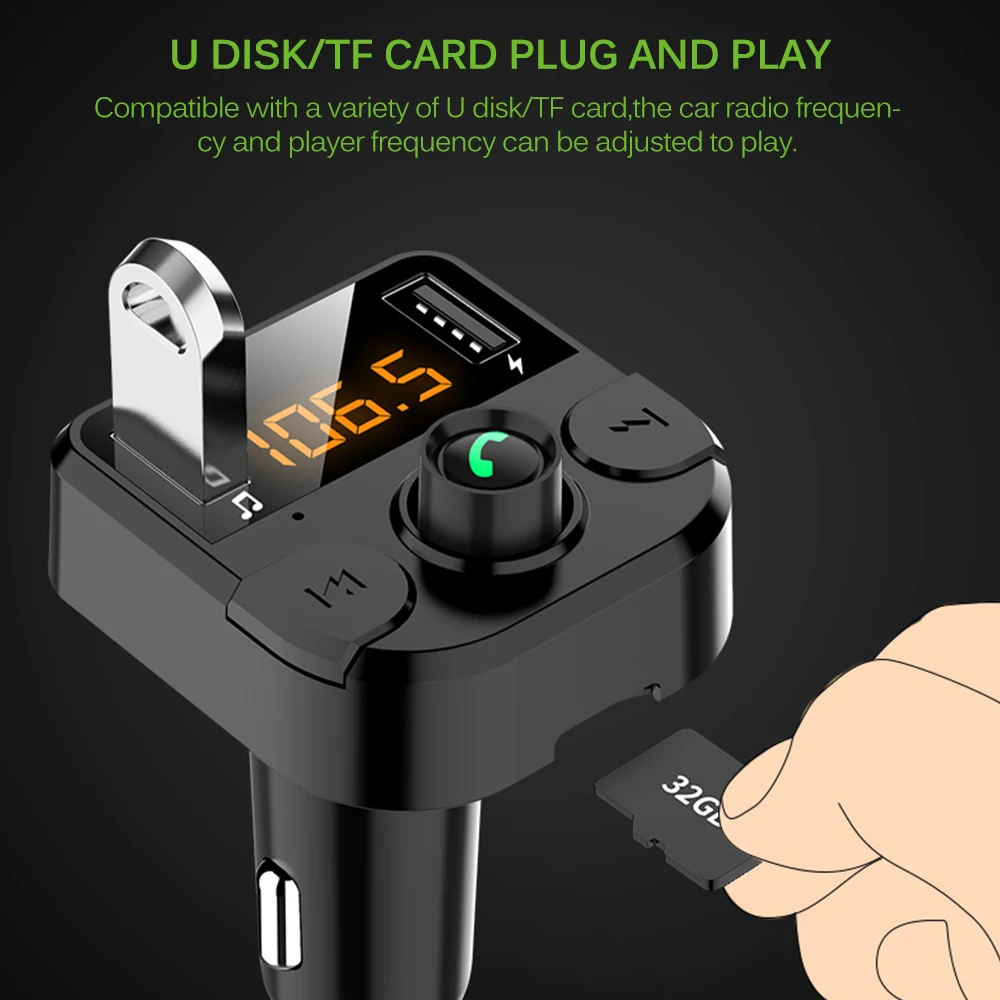 

Car Kit Handsfree Wireless Bluetooth FM Transmitter LCD MP3 Player USB Charger 4.6A Car Accessories Handsfree Auto FM Modulator