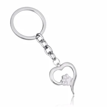 

12PC/Lot New Pet Dog Cat Paw Prints Keychain Love Heart Charms Key Chain Animals Lovers Keyring Women Man Jewelry Gifts Key Ring