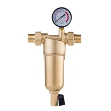 Siphon backwas Pre-filter water filter purifier system Pure brass body stainless steel mesh prefiltro with gauge free shipping 1male to 3 4female thread siphon backwash prefilter with wiper water purifier stainless steel copper whole house pre filter