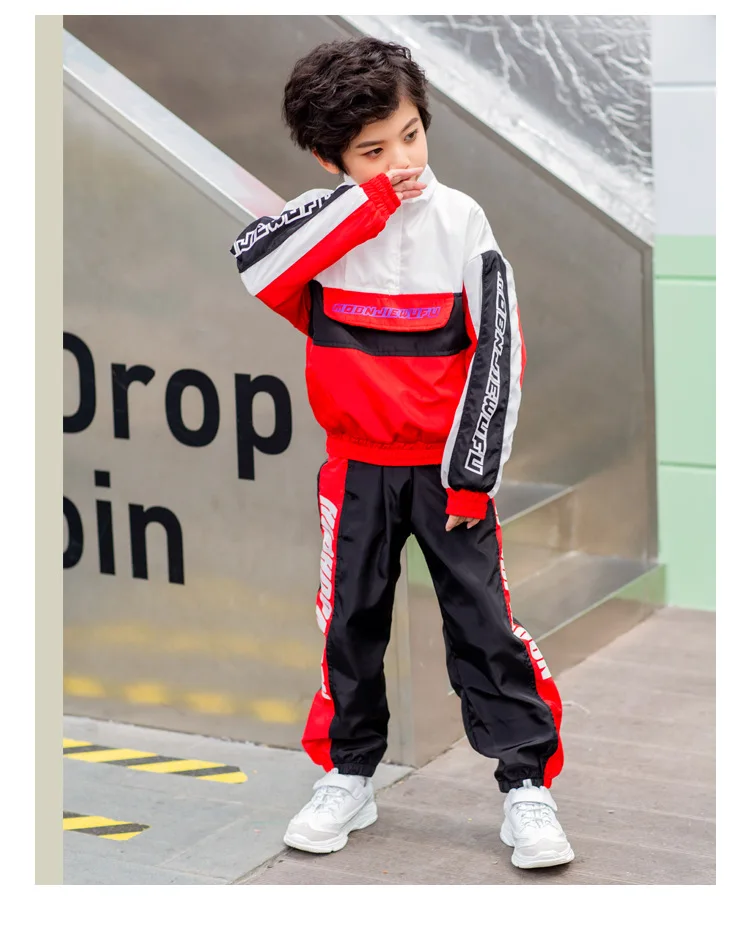 Desempenho de Dança Roupas de Primavera e Outono das Crianças Coreana do Conjunto de Meninos do Hip Roupas Maré Versão Traje Rua Hop 10 Coreana do conjunto de meninos do hip hop traje