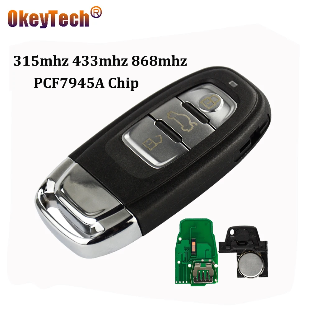 OkeyTech 315 МГц 433 868 3 кнопки автомобиль дистанционного карта ключ с лезвием для Audi A4L Q5
