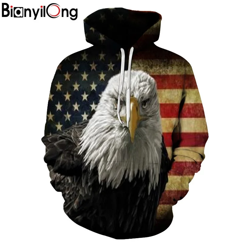 

2019 New Hoodies Man Shabby American Flag Eagle Print Casual Fashion Hooded Sweatshirt hoodies tops