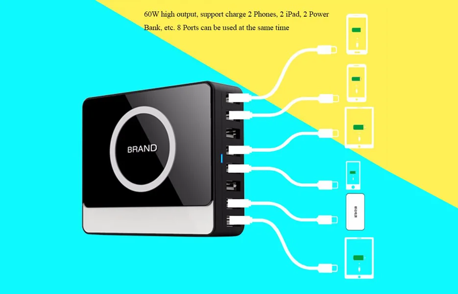 Настольное зарядное устройство 8 портов USB Аксессуары для мобильных телефонов Беспроводное зарядное устройство для поездок для мобильных телефонов многофункциональная зарядная станция EU US