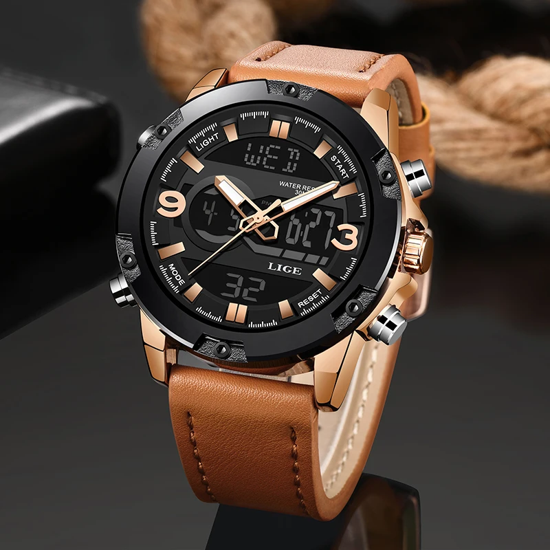 

LIGE New Luxury Analog Digital Quartz Watch Brand Casual Watch Men Style Waterproof Sport Military Watches Relogio Masculino+Box