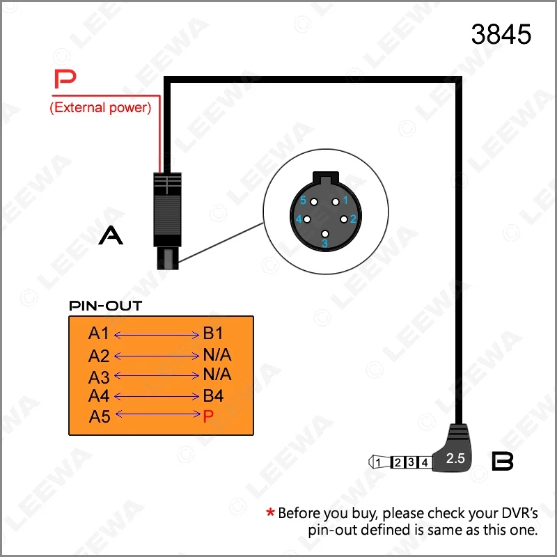 LEEWA 10m 2.5mm TRRS Jack Connector To 5Pin Video Extension Cable For Truck/Van Car DVR Camera Backup Camera  #CA3845