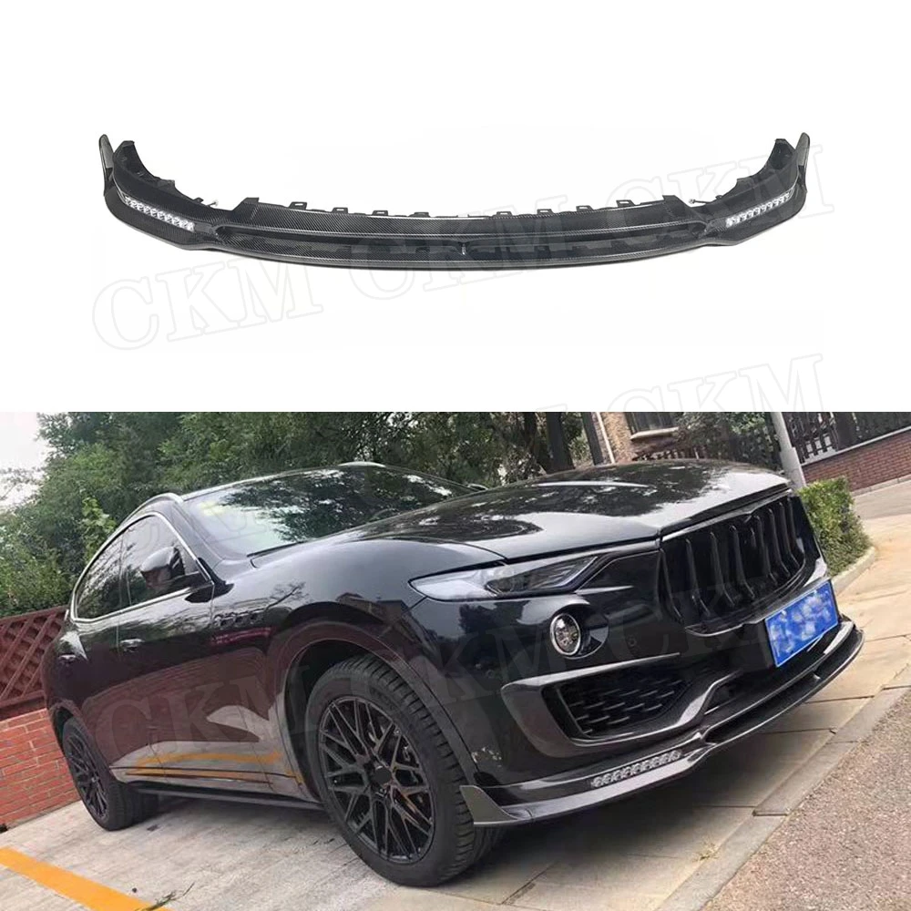 

Carbon Fiber Front Bumper Lip Spoiler Cover Trim with Lamp for Maserati Levante 2016 2017 2018 2019 MS Style Bumper Guard
