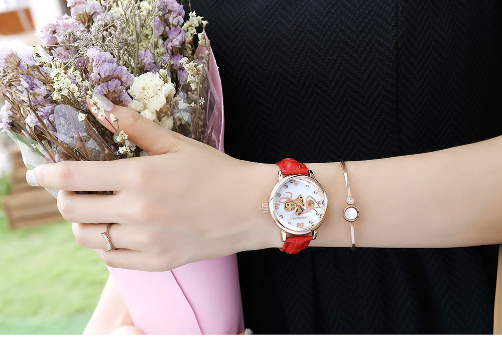 Женские автоматические механические часы люксовый бренд кожаные женские часы со стразами скелетные наручные часы Senhoras Assistir Reloj Mujer