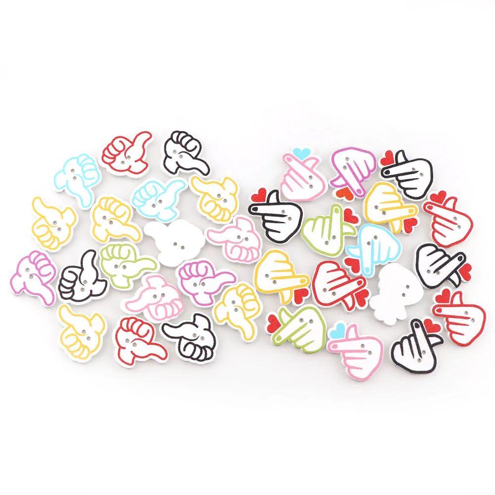 50Pcs Random Mix Color Hand Shape Wooden Button With 2 Holes Scrapbooking For Sewing Clothes DIY Handmade Craft | Дом и сад