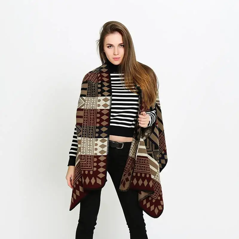 Fashion font b Tartan b font Foulard Women Winter Luxury Brand Pattern Poncho Thick Pashmina Mujer