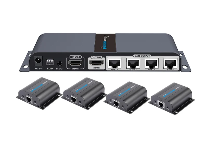 Up to 40m, LKV714PRO (1 Sender+4 Receivers Included) 4 ports HDMI Splitter Extender Over cat6