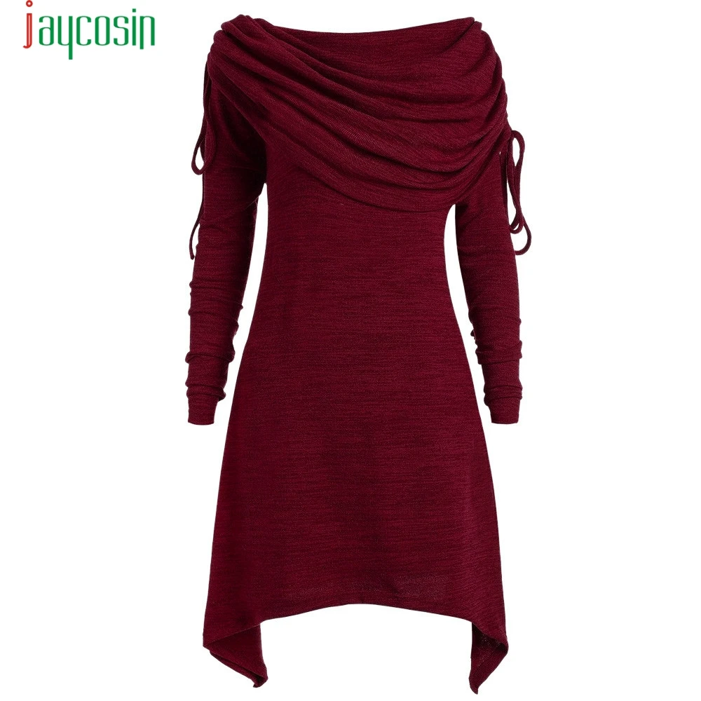 

JAYCOSIN Red Fashion Women Solid Blouses Ruched Long Foldover Collar Tunic Tops Women Clothing Big Size 5XL OC0809