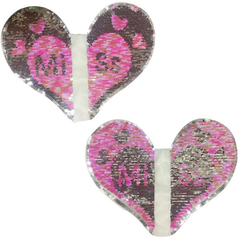 Flip sequins patch 275mm miss heart up and down turn over patches for clothing change color deal with it clothes diy stickers | Дом и сад