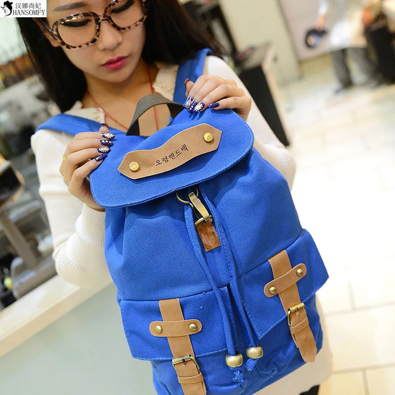 HANSOMFY The New Letter Printing Belt Decoration Korean Fashion Double Back Student Canvas Bag Shoulder Bag