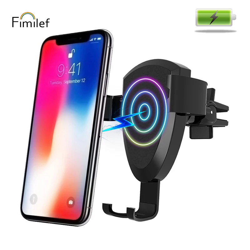 

Fimilef Portable Wireless Charger For iPhone X 8 8Plus Car Air Vent Mount Gravity Fast Wireless Charger Clip For Samsung Galaxy