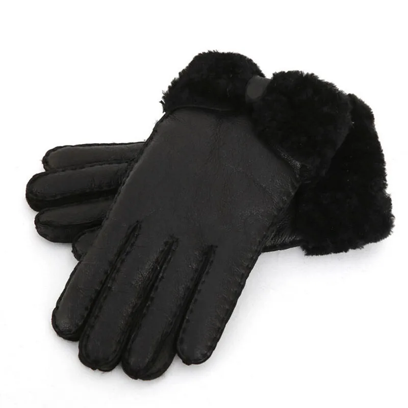 2019 Winter Women Warm Leather Gloves Real Sheep Fur Gloves Ladies Cashmere Gloves Riding Manual Guantes Snow Ski Mittens Red 