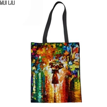 Холщовая Льняная сумка, мягкие пляжные сумки, многоразовые складные ручные сумки для покупок для женщин, сумка на плечо с масляными красками, хозяйственные сумки