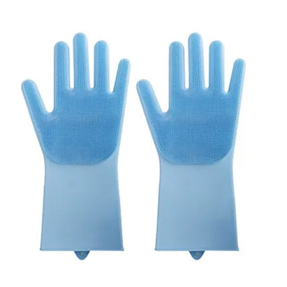 Волшебные многоразовые силиконовые чистящие перчатки, посудомоечный скребок, термостойкие чистящие губки, щетинки для мытья посуды, кухни - Цвет: Синий