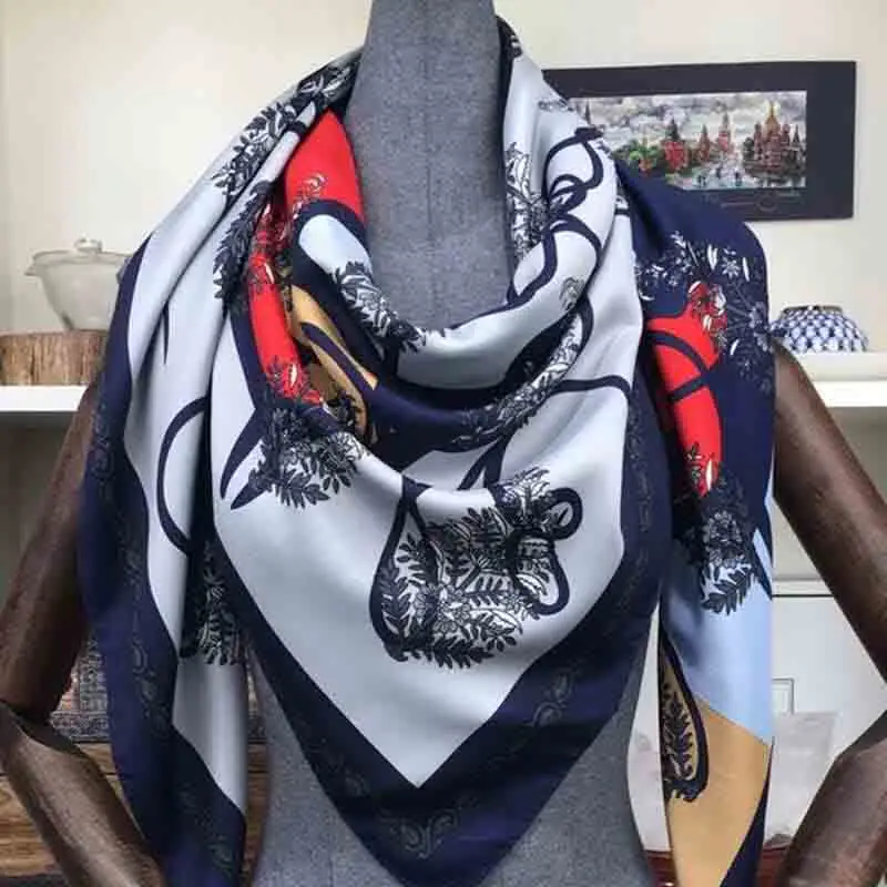 Новинка 130*130 см, роскошный бренд, твил, Шелковый женский шарф, квадратные шарфы с птицами, почтение почтения фениксу, шелковый шарф, хиджаб - Цвет: 6
