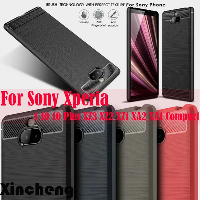 

For Sony Xperia 1 10 Plus XZ3 XZ2 XZ1 XA2 XA1 Cover Slim Soft Carbon Fiber Bumper TPU Silicone Skockproof Back Cover Bumper Case