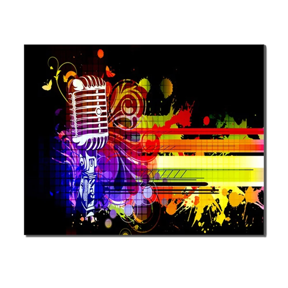 Watercolor Music Microphone No Frame Wall Art Canvas Oil Painting