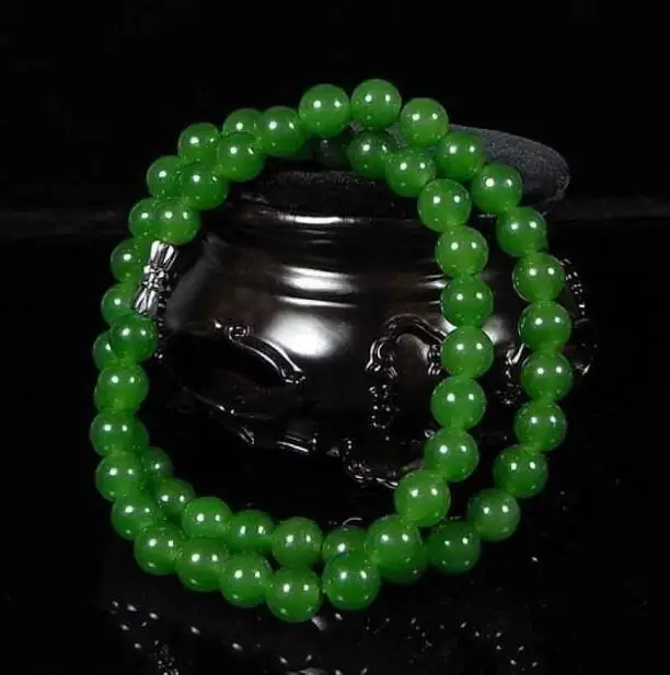 Jewelry Pearl Necklace 8mm Beautiful Chinese Handcraft 100% Natural Jade Green Necklaces Free Shipping | Украшения и аксессуары