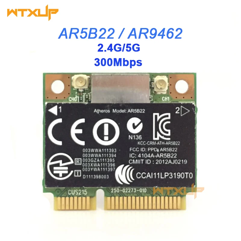 

Atheros AR5B22 AR9462 300Mbps 802.11a/b/g/n Wlan card half Mini PCIE Wifi Bluetooth 4.0 Network Adapter For Hp 2170p 9470m