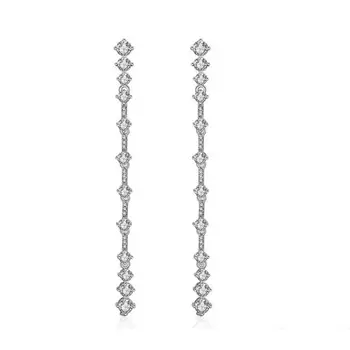 

High Quality Fashion Shiny CZ Zircon Long Earrings Female 925 Sterling Silver Ladies`stud Earrings Jewelry Wholesale Gift