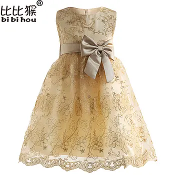 

Gold Embroidery Girls Dress Summer Sleeveless Kids dresses for Girls Princess dresses Bow Elegant Vestido Party Dress Robe Fille