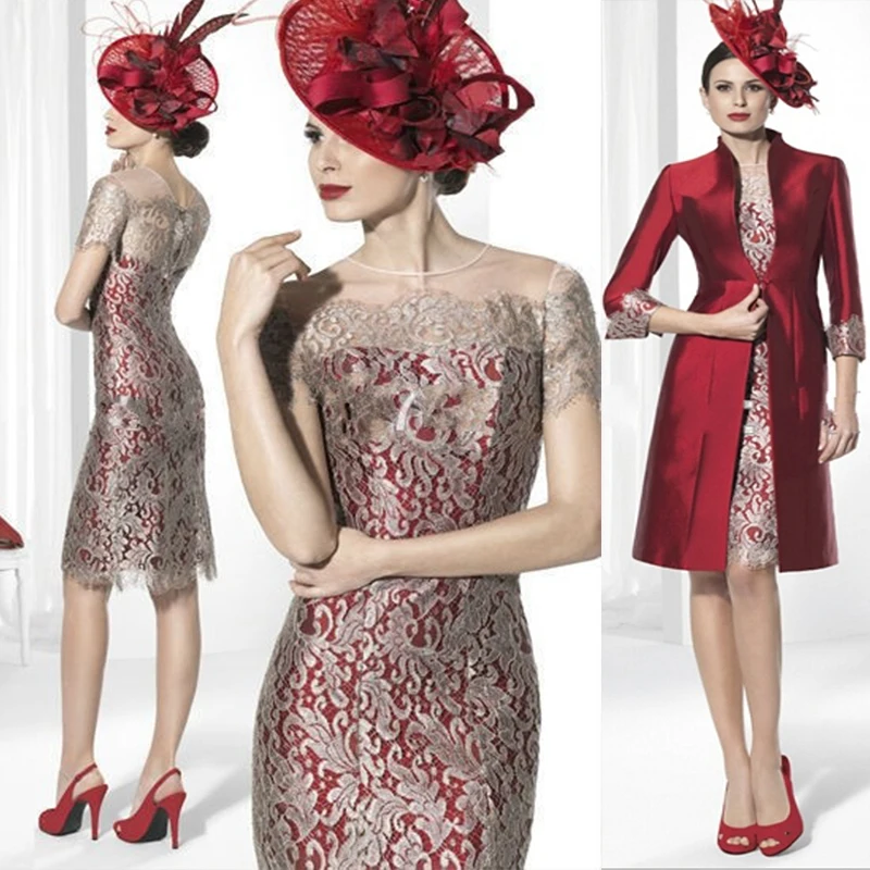 Lace Mother of the Bride Dress Short Wedding Party Gown Formal Dress With Jacket