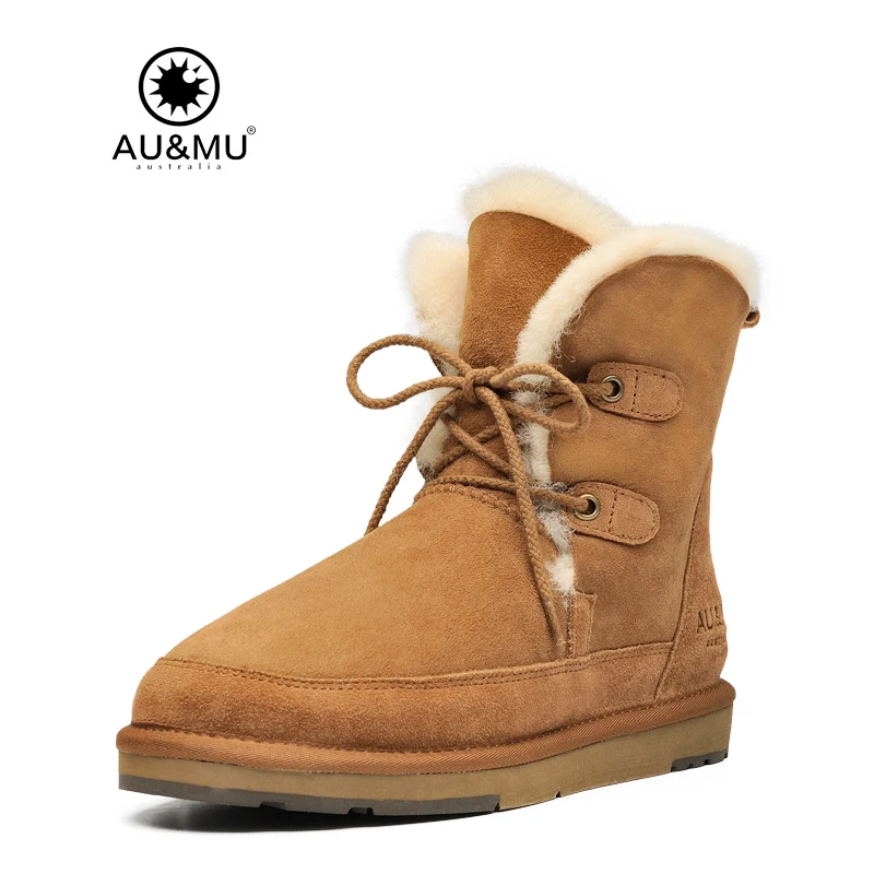

2018 AUMU Australia Soft Shearling Fur Thick Platform Lace-up Round Toe Winter Snow Boots N356