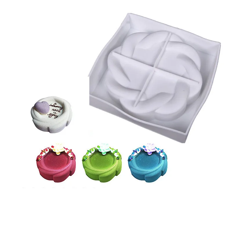 Rose Flower Circle Dessert Chocolate 3D Cake Mold Art Mousse Silicone Cake Decor Mould DIY Baking Pastry Tools 3