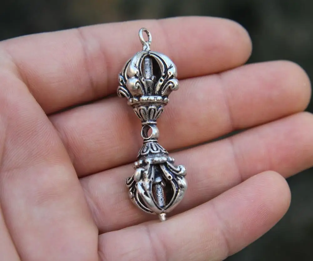 Китайский тибетский Серебристый кулон с четырьмя лепестками Dorje Vajra pest Amulet 6