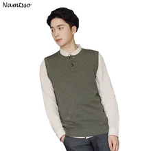 Хлопковый жилет для мужчин осень зима Однотонный свитер без рукавов с v-образным вырезом хлопковый трикотажный пуловер брендовая Базовая верхняя одежда 241