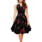 Save 20.99 on Women Vintage Dress Rose Floral Print 50s 60s Rockabilly Ruched Elegant Sleeveless Casual Sexy Tunic Evening Party Dresses