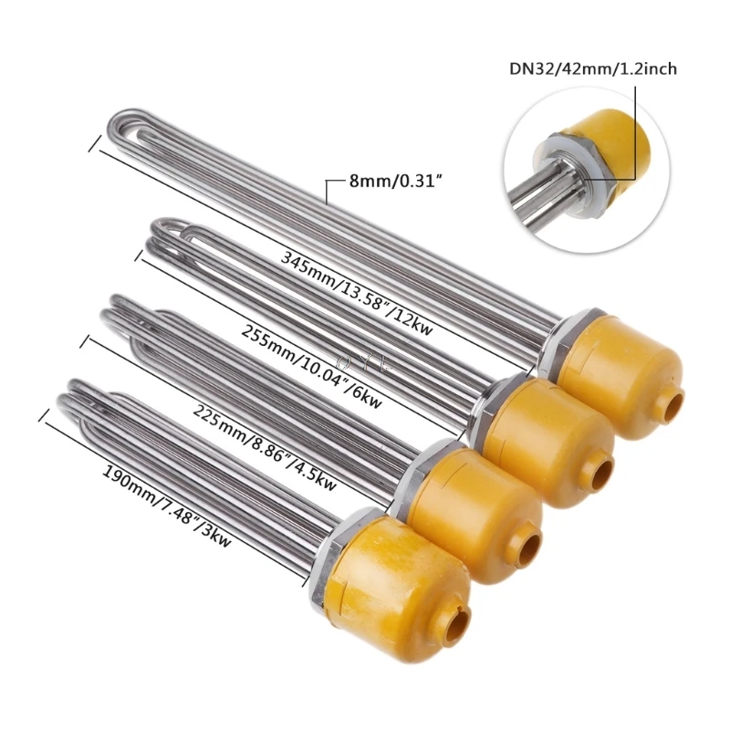  DN32 Thread Heating Pipe Replacement Water Heater Electrical Immersion Element Booster 3KW/4.5KW/6K