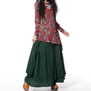 

Skirts Womens 2017 SIPAIYA Brand New Autumn Retro Floral Embroidery Long Skirt Asymmetrical Swing Cotton Green Women Skirt Saias
