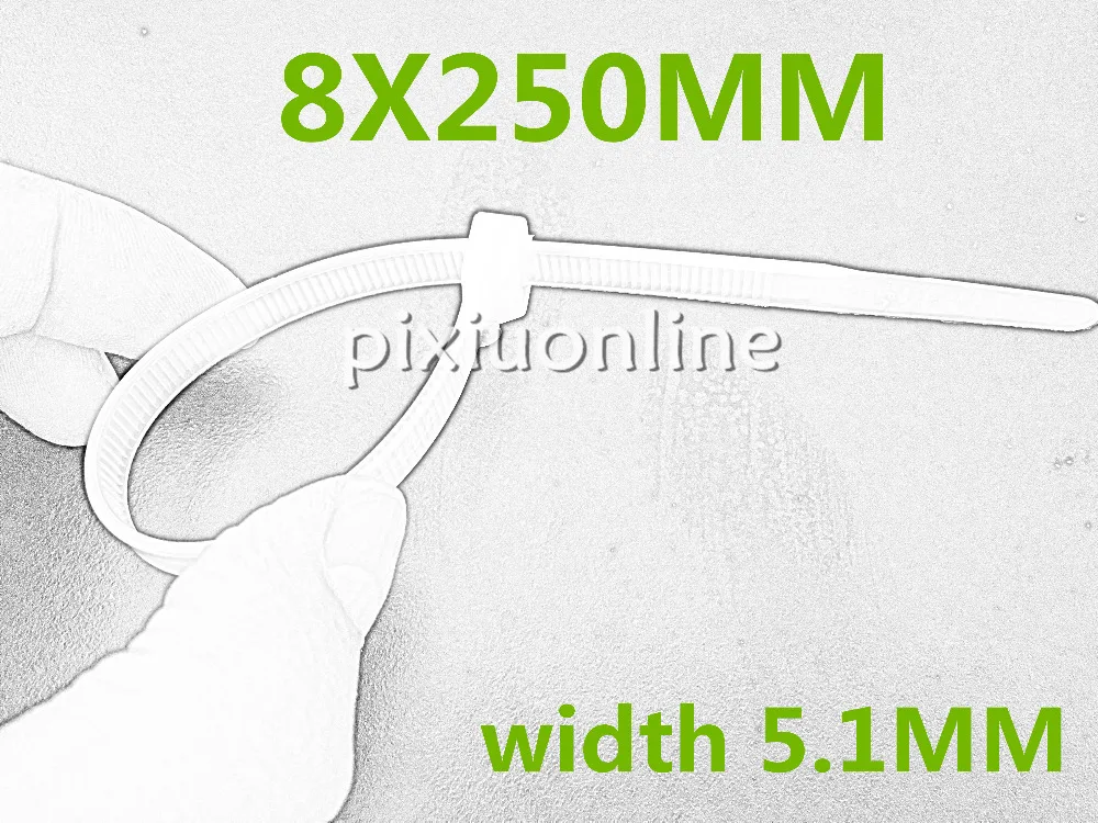 50 개/갑/팩 DS176B 8*250mm 너비 5.1mm 공장 표준 자동 잠금 흰색 나일론 케이블 타이 와이어 우편 넥타이 손실 미국에서 판매