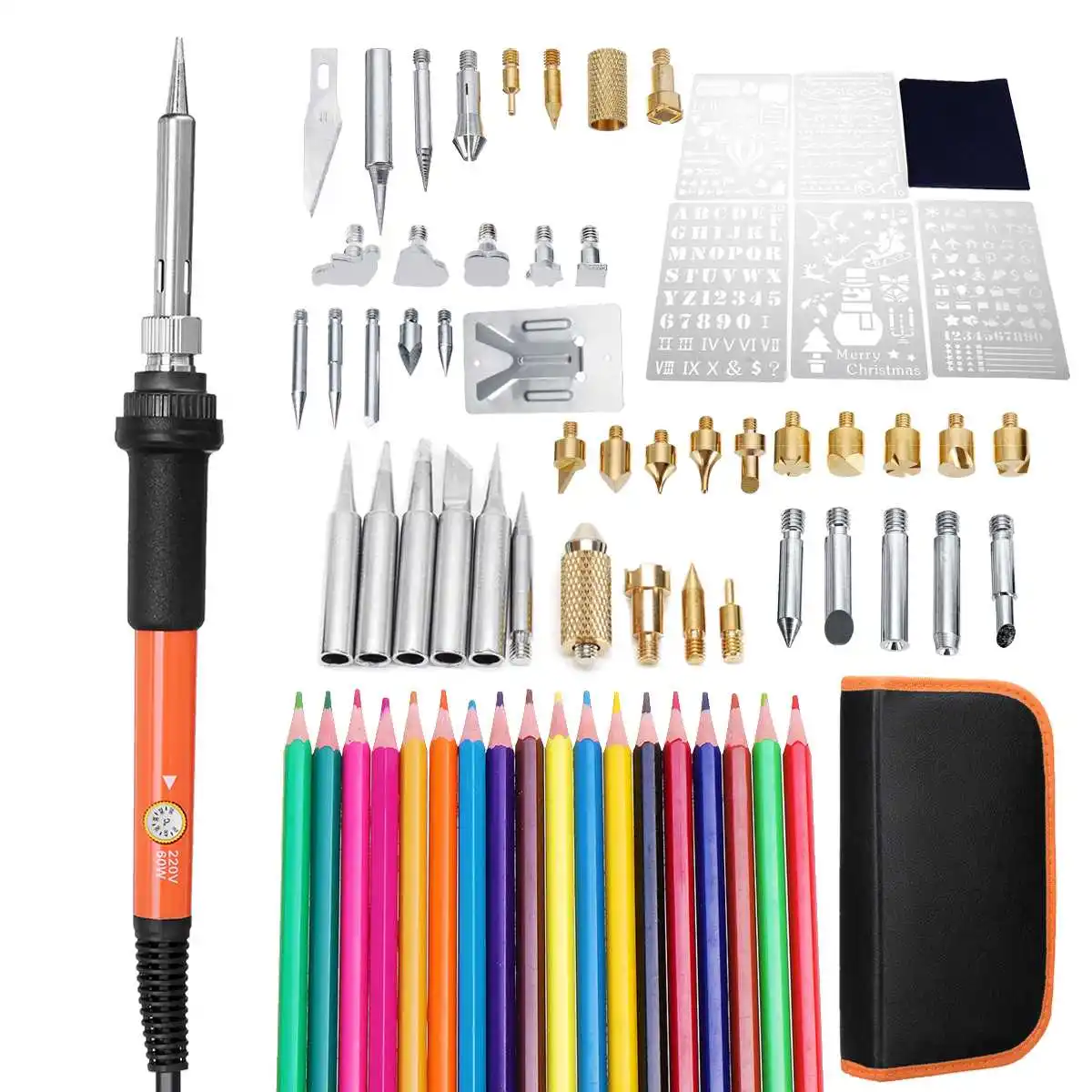

79PCS 60W 220V Wood Burning Pen & Assorted Tips Set Painting Electric Iron Temperature 200-450 Degree EU Plug