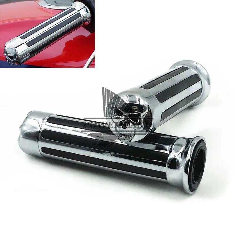 Brand New 1" Chrome Motorcycle Skull Stripe Handlebar Rubber Gel Hand