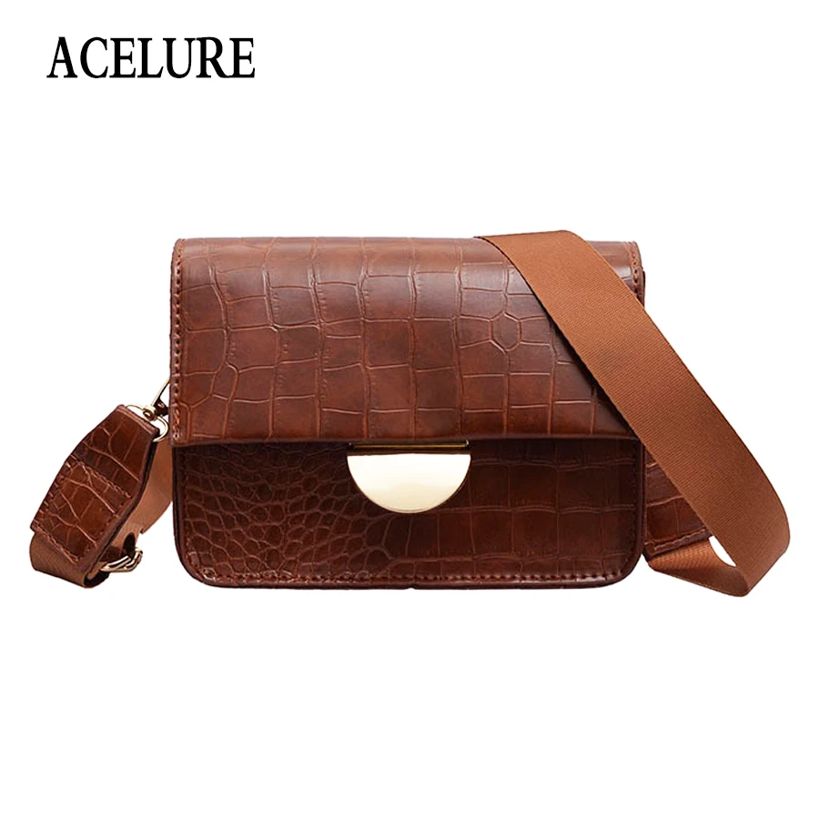 ACELURE Wide Strap Small Crossbody Bags For Women Solid Color Soft Alligator PU Leather Shoulder ...