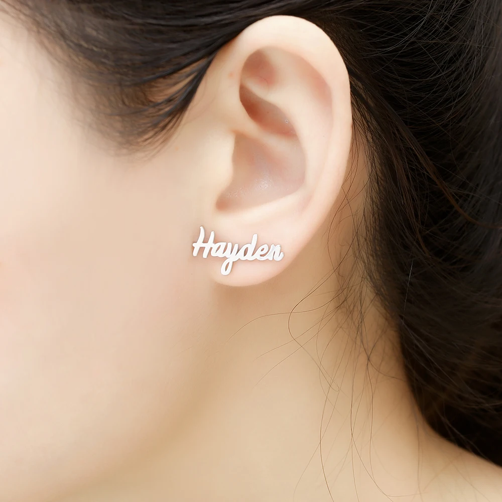 WindJune 925 Sterling Silver Custom Name Earrings Women Stud Earring Handwriting Personalized Earrings Jewelry Gift Dropshipping (1)