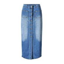 Новинка, джинсовая женская юбка с высокой талией и пуговицами, винтажные джинсовые юбки, женская летняя одежда, длинная джинсовая юбка с разрезом, потертая