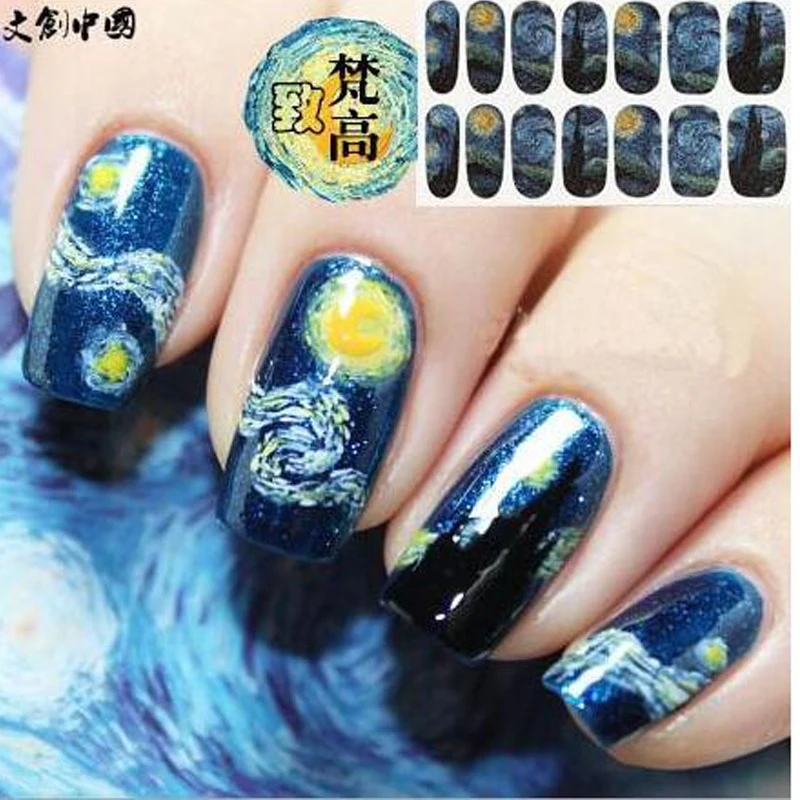 

1Pc Nail Art Design Sliders For Nails Stickers Van Gogh Mysterious Starry Night Patterned Adhesive Nails Wraps Nail Art Sticker