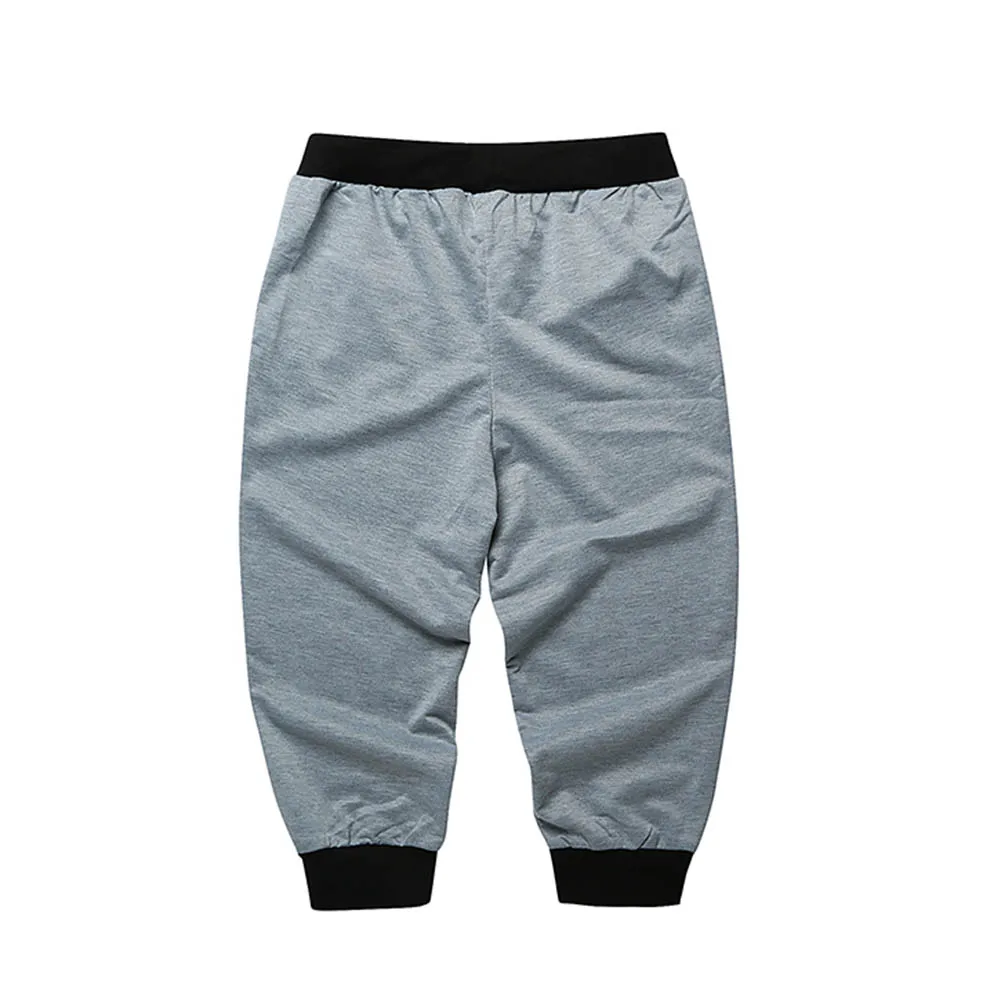 Для мужчин укороченные штаны эластичный пояс хвостовиком низ Капри Drawstring бермуды брюки три четверти брюки спортивные повседневные штаны