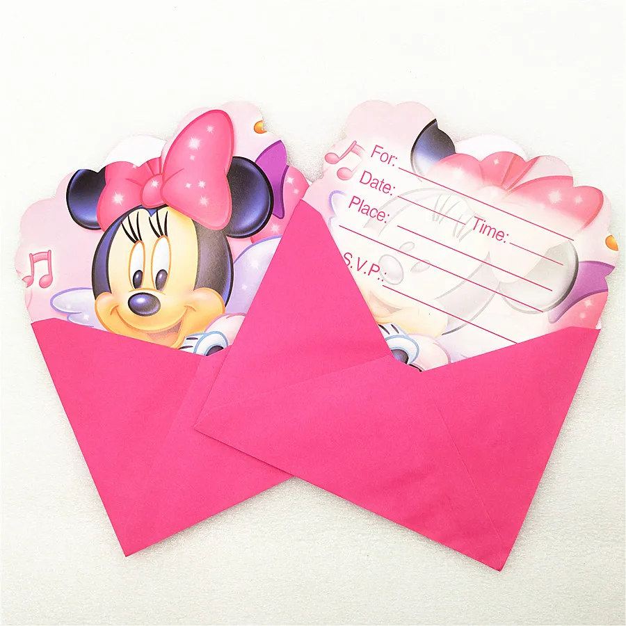  6pc Invitation Cards Envelope Minnie Mouse Party Supplies Kid Birthday Minnie Mouse Party Decoratio - 32975168119