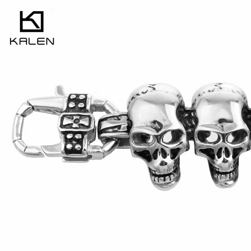 Kalen, череп, очаровательный мужской браслет на руку, нержавеющая сталь, панк, скелет, мужской металлический браслет, браслет, Европейский Панк, ювелирное изделие